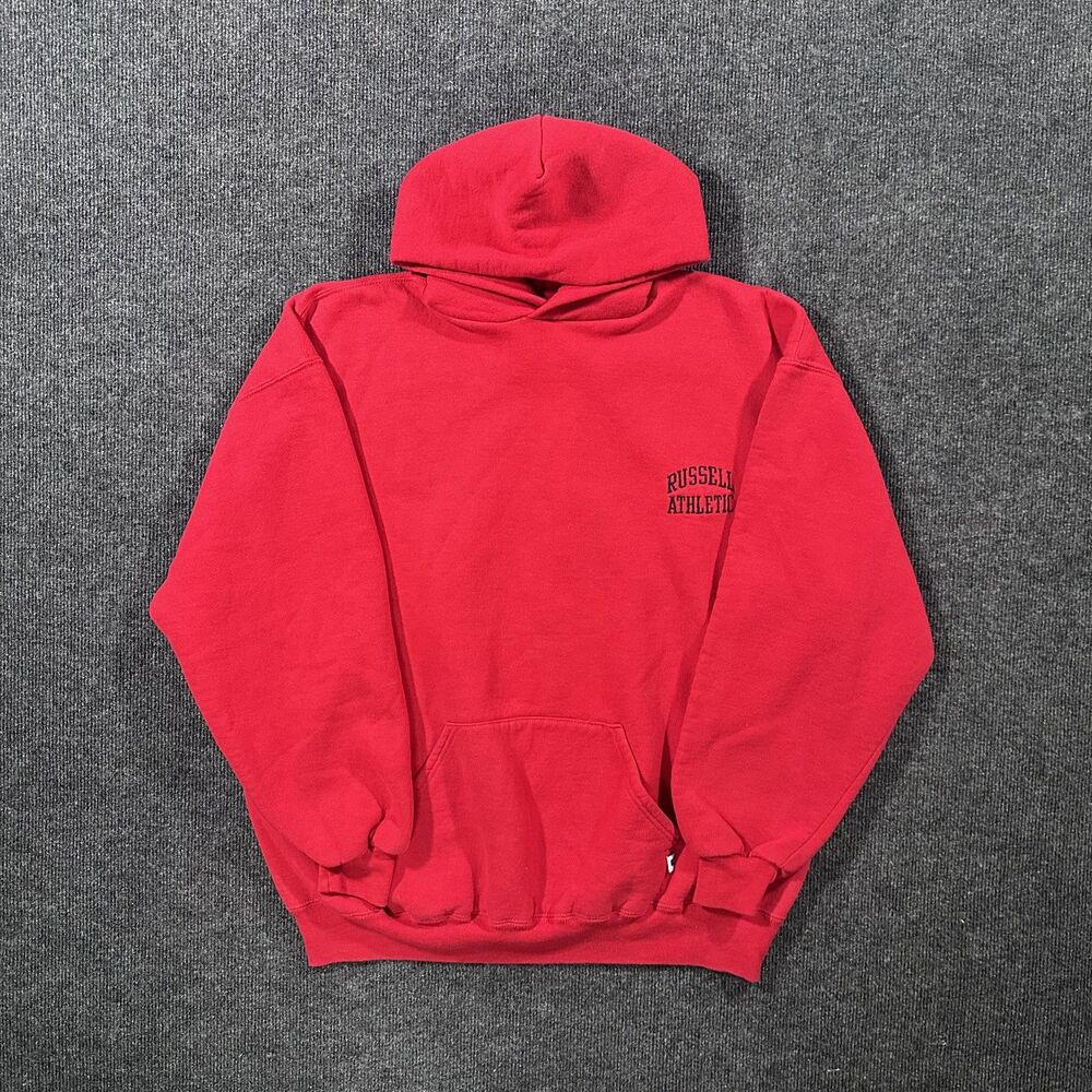 Vintage Russell Athletic Spell out Embroidered Logo Red Hoodie Sweatshirt XXL